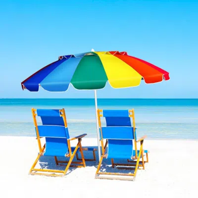 Hivvago 8ft Portable Beach Umbrella With Sand Anchor And Tilt Mechanism For Garden And Patio-multicolor