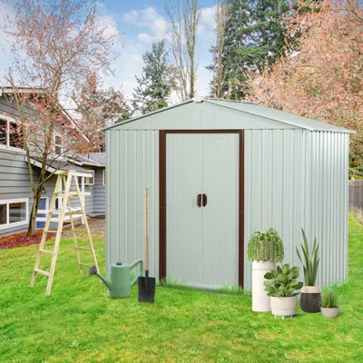 Hivvago 8ft X 4ft Outdoor Metal Garden Storage Shed With Lockable Sliding Door - White