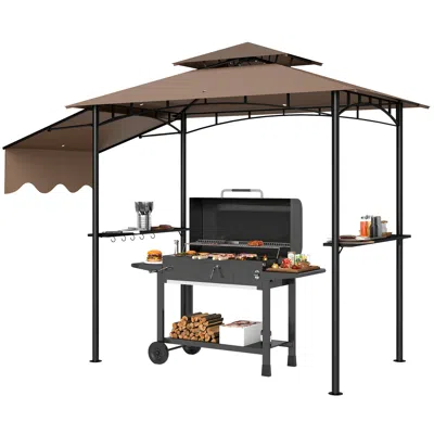 Hivvago 8x5 Bbq Gazebo With Shelves And Hooks In Brown