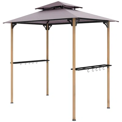 Hivvago 8x5 Bbq Grill Gazebo With 2 Shelves And 10 Hooks In Brown