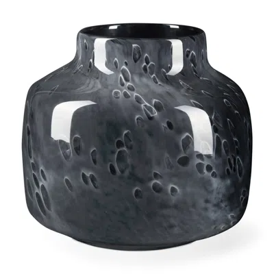 Hivvago 9" Black Mottled Round Glass Table Vase In Blue