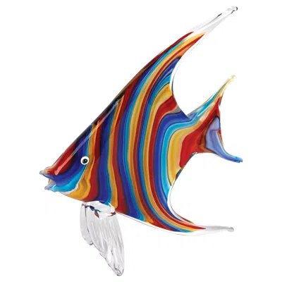 Hivvago 9" Blue And Red Murano Glass Fish Figurine Tabletop Sculpture In Multi