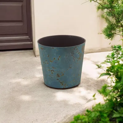 Hivvago 9" Blue Recycled Plastic Indoor Outdoor Round Pot Planter