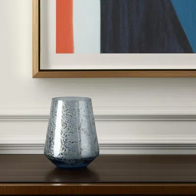 Hivvago 9" Blue Round Seeded Glass Table Vase