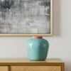 Hivvago 9" Brown Round Ceramic Table Vase In Blue