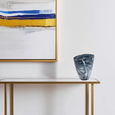 Hivvago 9" Charcoal Oval Glass Table Vase In Blue