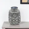 Hivvago 9" Dark Gray Geometric Etched Glass Table Vase In Gray
