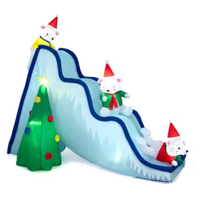 Hivvago 9 Feet Inflatable Polar Bear Slide Scene Decoration With Led Lights In Blue