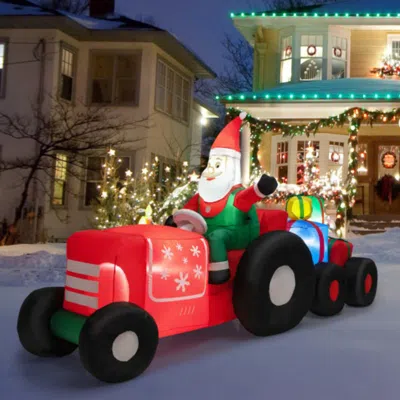 Hivvago 9 Feet Long Christmas Inflatables Santa Claus Decoration With Gifts In Multi