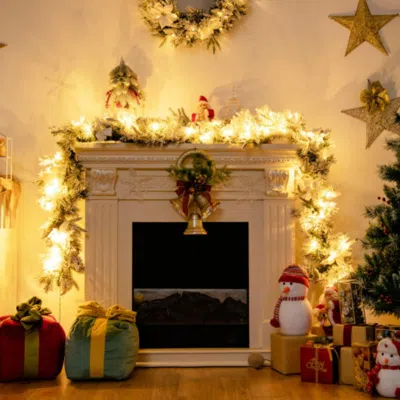 Hivvago 9 Feet Pre-lit Artificial Christmas Garland With 50 Led Lights In Gold