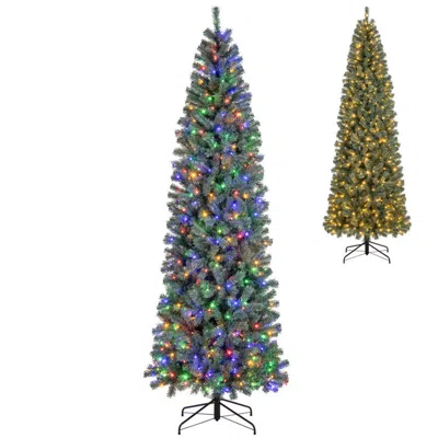 Hivvago 9 Feet Pre-lit Slim Blue Christmas Tree With 9 Flashing Modes - Tall Artificial Tree With Led Lights In Multi