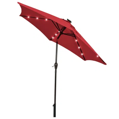 Hivvago 9 Feet Solar Led Lighted Patio Market Umbrella Tilt Adjustment Crank Lift-beige