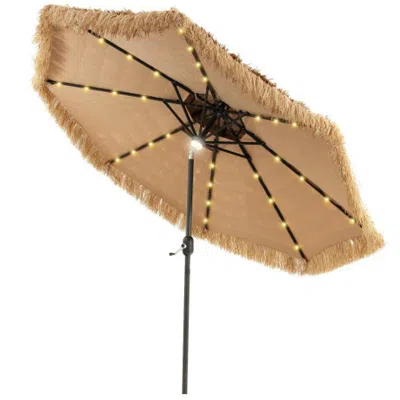 Hivvago 9 Feet Solar Powered Thatched Tiki Patio Umbrella With Led Lights.