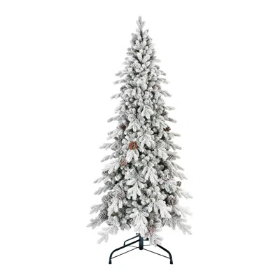 HIVVAGO 9 FT FLOCKED PE/PVC CHRISTMAS TREE WITH 52 NATURAL PINE CONES 2138TIPS