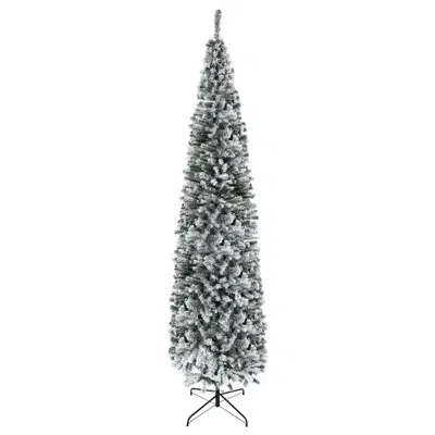 Hivvago 9 Ft Tall Unlit Snow-flocked Slim Artificial Christmas Tree With Realistic Branches And 1014 Tips In Silver