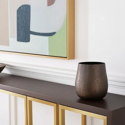 Hivvago 9" Gold Cylinder Metal Table Vase In Brown