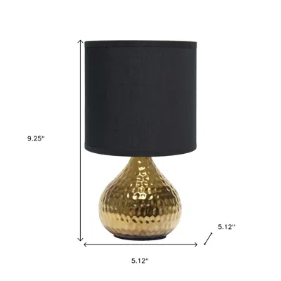 Hivvago 9" Gold Porcelain Round Table Lamp With Black Drum Shade
