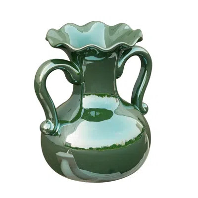 HIVVAGO 9" HUNTER GREEN AMPHORA CERAMIC TABLE VASE