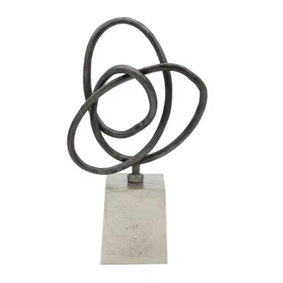 Hivvago 9 Inch Table Sculpture, Abstract Loop Design, Block Base, Black, Silver
