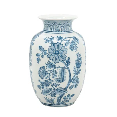 Hivvago 9" Light Blue And White Floral Round Porcelain Jar