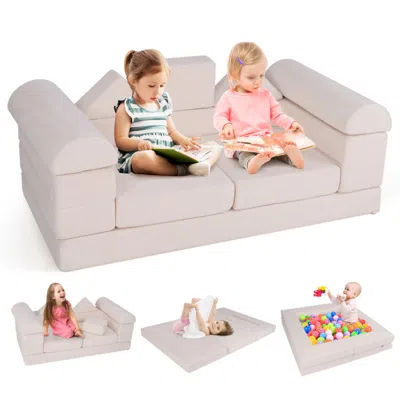 Hivvago 9-piece Climb And Crawl Foam And Floor Playset With Breathable Suede Fabric In Gray