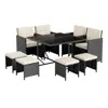 Hivvago 9 Piece Patio Dining Set With Tempered Glass Table And Ottoman In Gray
