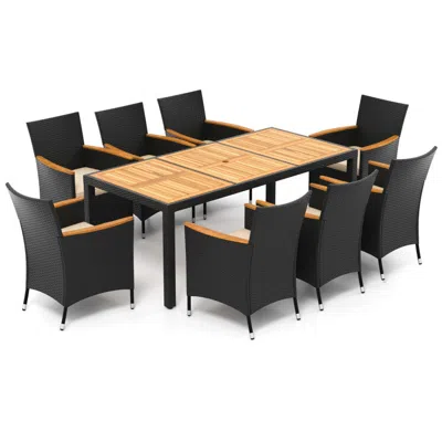 Hivvago 9 Pieces Outdoor Dining Set With Acacia Wood Tabletop In Black