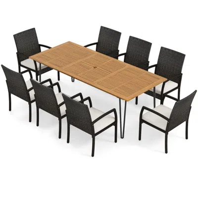 Hivvago 9 Pieces Outdoor Patio Dining Set With Soft Cushions And Acacia Wood Square Table In Multi