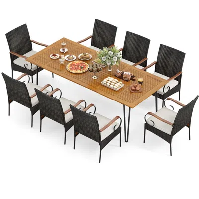Hivvago 9 Pieces Outdoor Patio Dining Set With Soft Cushions And Umbrella Hole In Multi