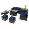 Hivvago 9 Pieces Outdoor Patio Furniture Set With 42 Inch Propane Fire Pit Table In Gray