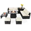 Hivvago 9 Pieces Outdoor Wicker Sectional With 35 Inch Gas Fire Pit Table In Multi