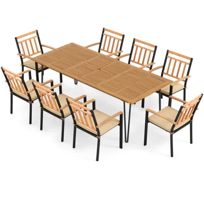 Hivvago 9 Pieces Patio Dining Outdoor Furniture Set With 8 Chairs And Umbrella Hole
