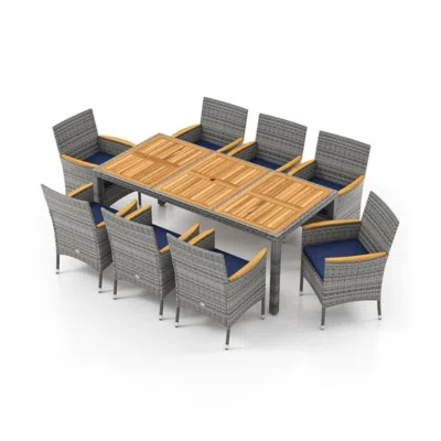 Hivvago 9 Pieces Patio Pe Wicker Dining Set For Deck, Garden And Yard In Gray