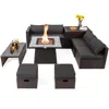 Hivvago 9 Pieces Patio Pe Wicker Sectional Set With 50000 Btu Fire Pit Table In Black