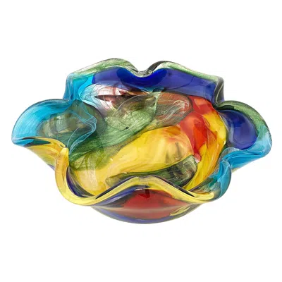 Hivvago 9" Rainbow Multi Colored Art Glass Centerpiece Bowl