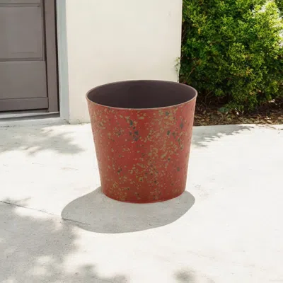 Hivvago 9" Red Recycled Plastic Indoor Outdoor Round Pot Planter In Brown