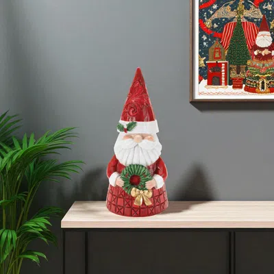 Hivvago 9" Red White And Green Polyresin Christmas Santa Figurine In Multi