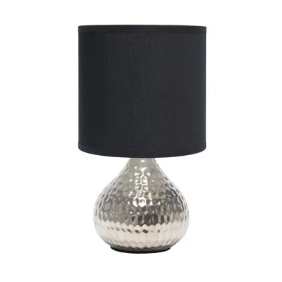 Hivvago 9" Silver Metal Round Table Lamp With Black Drum Shade