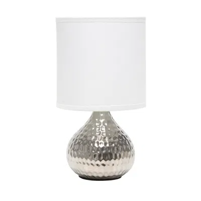 Hivvago 9" Silver Metal Round Table Lamp With White Drum Shade