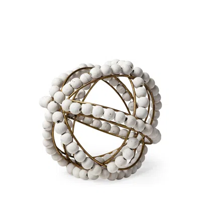 Hivvago 9" White Wooden Bead And Gold Orb Sculpture
