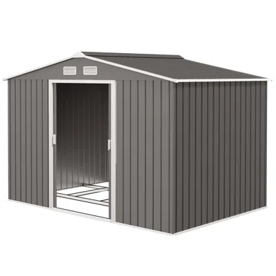 Hivvago 9' X 6' Outdoor Metal Storage Shed With Foundation Kit In Gray