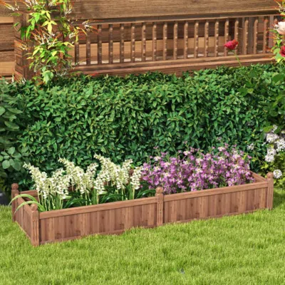 Hivvago 91 X 24 X 16 Inch Divisible Planter Box With Corner Drainage And Non-woven Liner For Growing Vegetab In Brown