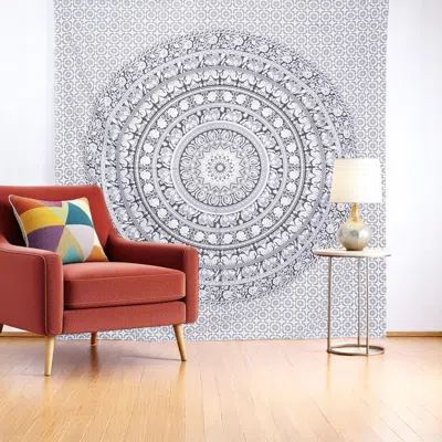 Hivvago 92" X 84" Black And White Mandala Cotton Hanging Tapestry In Gray