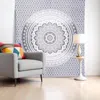 Hivvago 92" X 84" Gray And White Mandala Cotton Hanging Tapestry In Gray