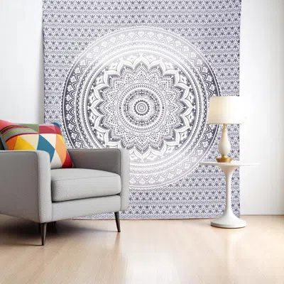 Hivvago 92" X 84" Gray And White Mandala Cotton Hanging Tapestry