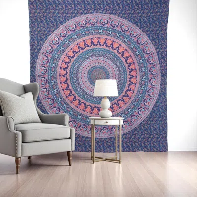 Hivvago 92" X 84" Green Blue And Orange Mandala Cotton Hanging Tapestry