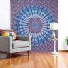 Hivvago 92" X 84" Navy Blue Ivory And Brown Mandala Cotton Hanging Tapestry In Purple