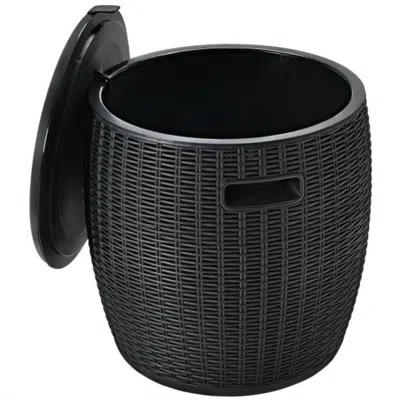 Hivvago 9.5 Gallon 4-in-1 Patio Rattan Cool Bar Cocktail Table Side Table-black