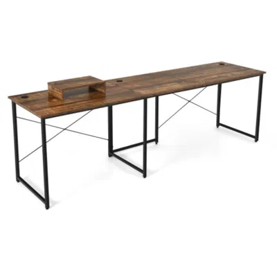 Hivvago 95 Inch 2-person L-shaped Long Reversible Computer Desk With Monitor Stand-rustic Brown