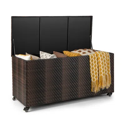 Hivvago 96 Gallon Pe Wicker Outdoor Storage Box With 4 Wheels-brown